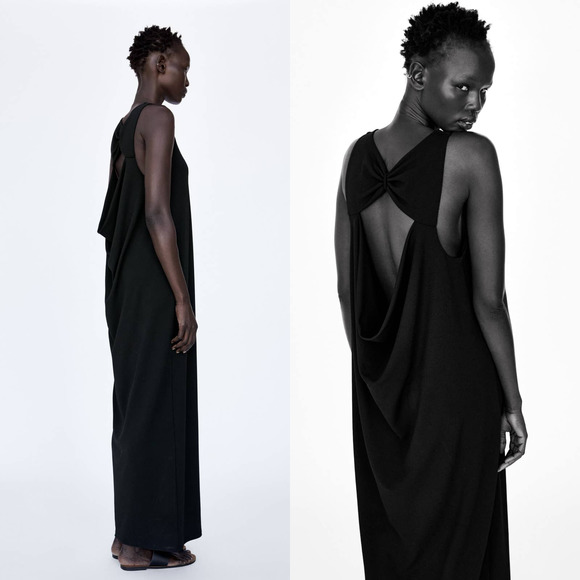 ZARA DRAPED BACK MAXI DRESS BLACK M - Picture 2 of 15